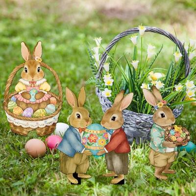Paletto Giardino Coniglio di Pasqua Resistente alle Intemperie Paletto Decorativo Primaverile per Cortile Paletto Festivo Coniglio Uovo Gnomo per Vaso da Esterno Fioriera Decorazione Pasquale