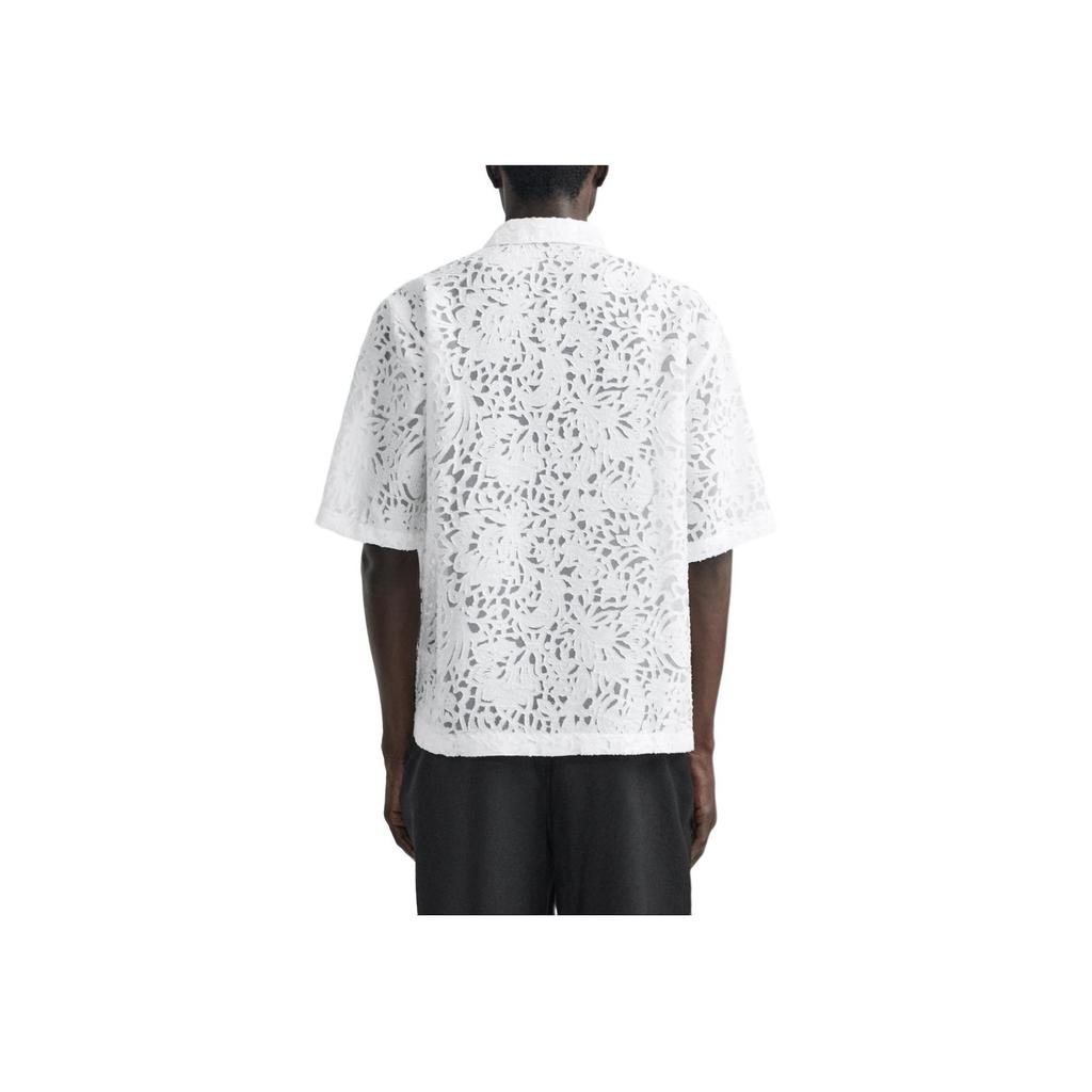 Zara Loose Geometric Pattern Jacquard Short Sleeve Shirt Men Shirts White 2599300-250