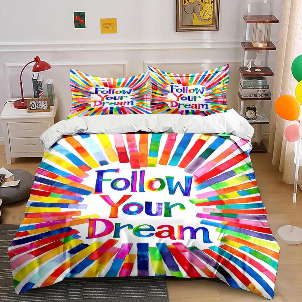 

Rainbow stripes and text. Bedding sets Duvet cover sets Duvet covers Pillowcases(1 * Duvet Cover 2 * Pillowcases, without duvet insert) 135x200cm