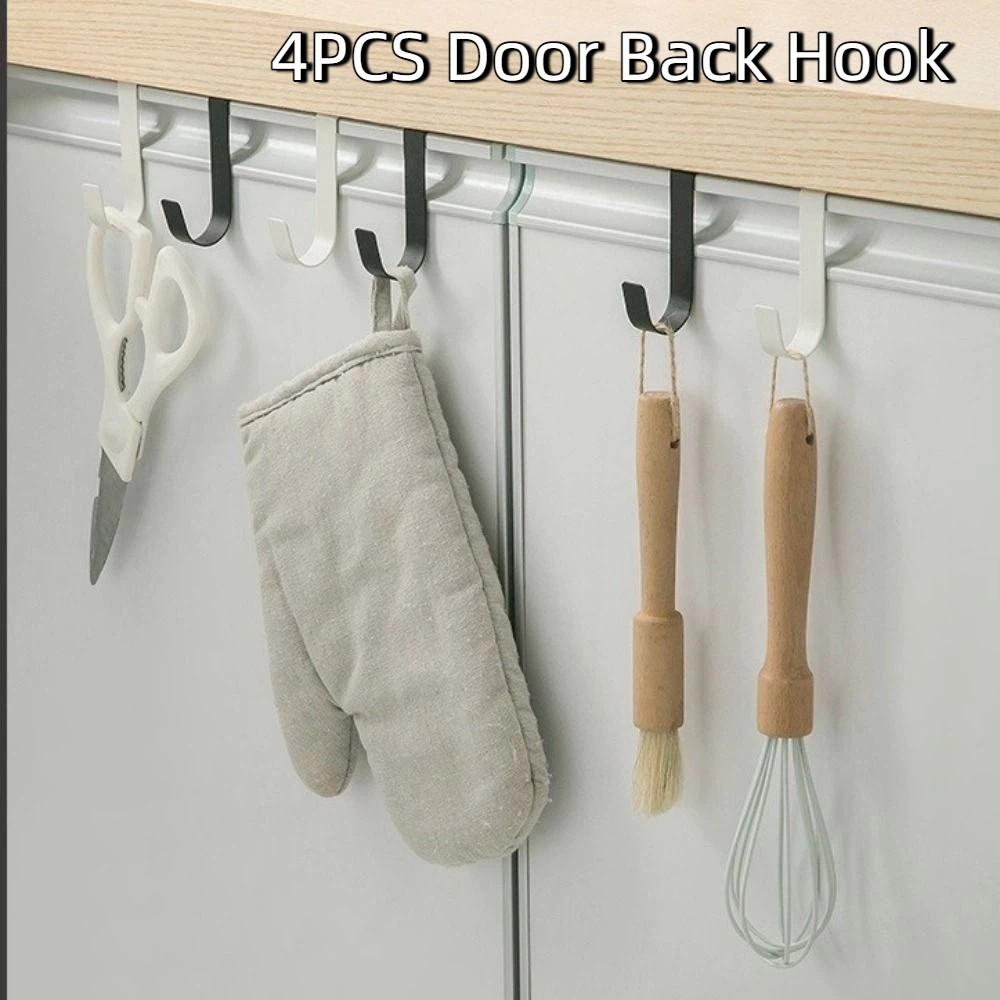 4Pcs Hole Free S-Shaped Stainless Steel Hook Multi-functional Durable Door Back Hook Simple Cabinet Door Hanging Rack for Home