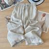 Women Linen Wide Leg Pants Summer High Waist Relaxed Fit Casual Trousers Loose Floor Length