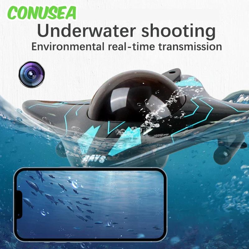 6ch Rc Boat Submarine With Camera Underwater Remote Control Wifi Fpv Remote Control Boats Radio Control Toys For Children Gifts