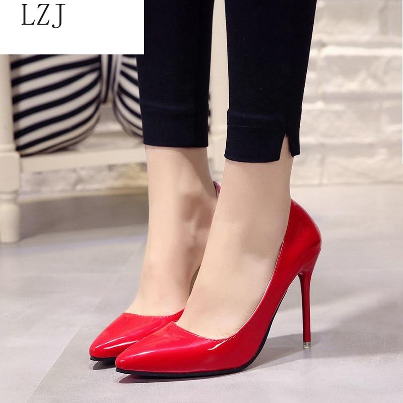 Plus Size 34 40 Women Shoes Pointed Toe Pumps Patent Leather Dress High  Heels Boat Wedding Zapatos Mujer Blue Wine Red comprar a buen precio —  entrega gratuita, reseñas reales con fotos — Joom