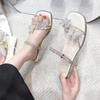 Cool slippers two wearing style summer thick heel transparent women's new bow sandals outside wearing fairy fashion