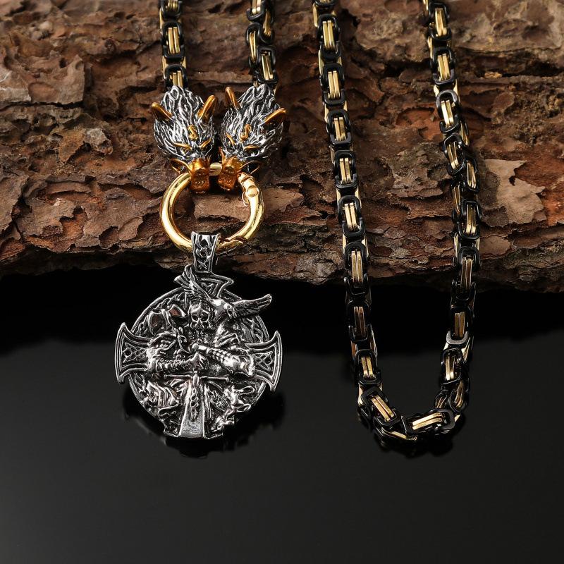 Vintage Viking Wolf Bear Claw Pendant Necklace Odin Amulet Norse Mythology Jewelry Gift 60cm