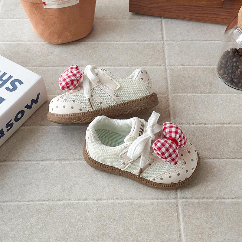 Korean Style Girls Plaid Bow Mesh Casual Shoes - Spring/Summer 2026 25 бежевый