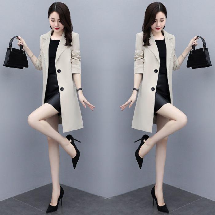 Frühlings- und Herbst-Windjacke Damen Mittellange Jacke im britischen Stil Temperament Mode High-End Koreanischer Stil Lockerer Mantel