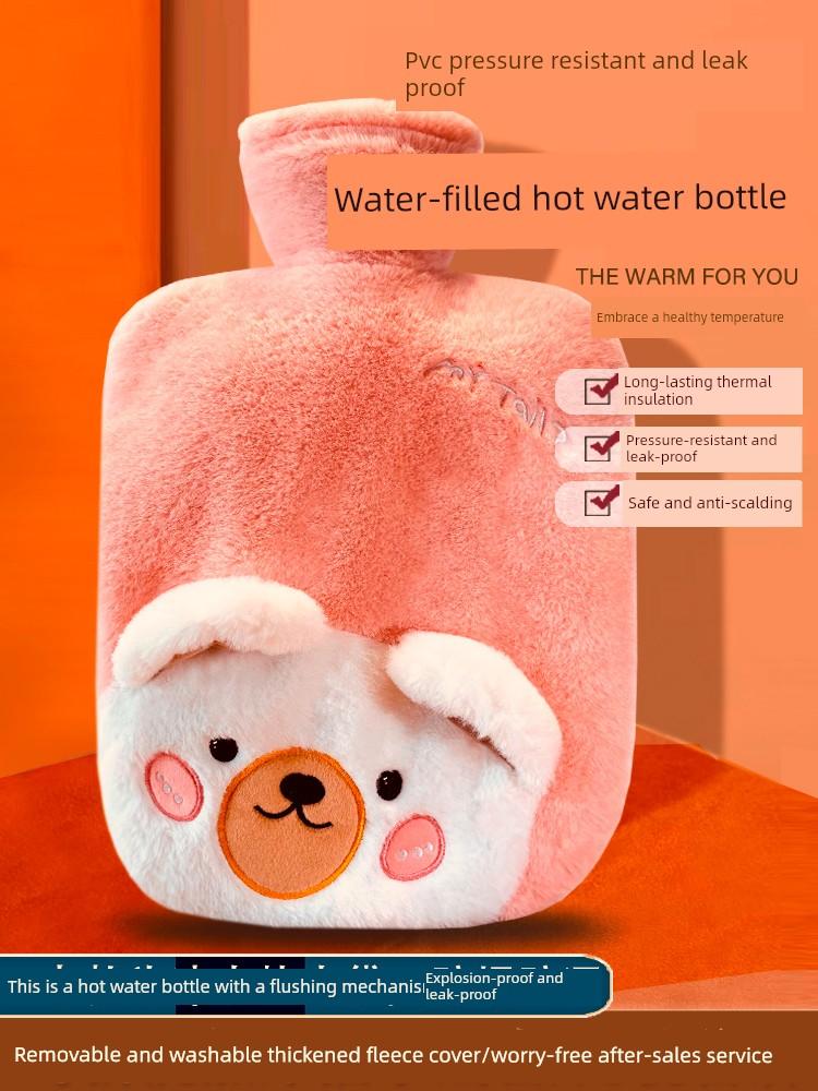 Rongshida Hot Water Bottle, Water-Filled Warm Water Bag for Girls' Dormitory, Hand Warmer, Hot Compress for Stomach, Foot Warmer, Cute Plush Cover