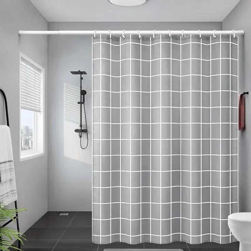 

Shower Curtains 180Cm Gray White Plaid Bathroom Curtain Simple Modern Style Waterproof 71 Inches With Hooks Polyester Fabric W60H190(CM)-1 Pcs