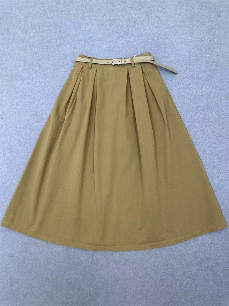 Johnature Spring Autumn Innovative Versatile Solid Color Skirt Casual Literary A-line Women Skirts