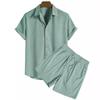 Men's Casual Striped Button Down Shirt Drawstring Shorts Outfit