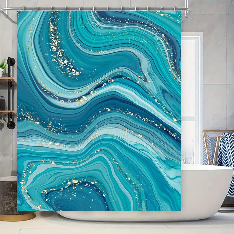 

Blue Marble Shower Curtain Modern Luxurious Bathroom Decor For Kids Bathrooms Waterproof Fabric With Golden Accents (59 X 70 Inc W60H190(CM)-1 Pcs