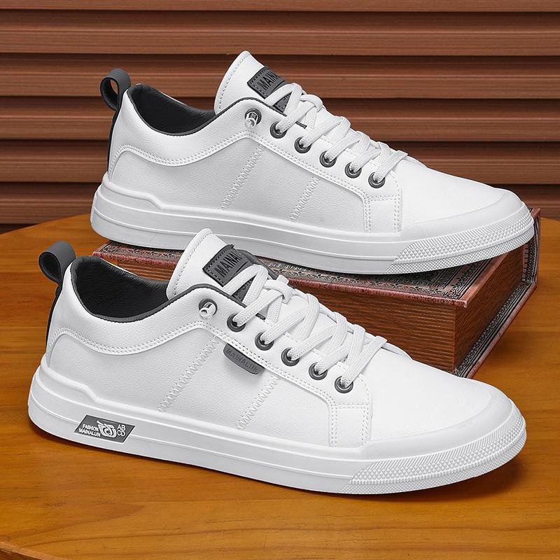 New Men's Low-Top Leather Sneakers Soft Durable White Casual Shoes Trendy Versatile Skate-Inspired Footwear for Streetwear Daily