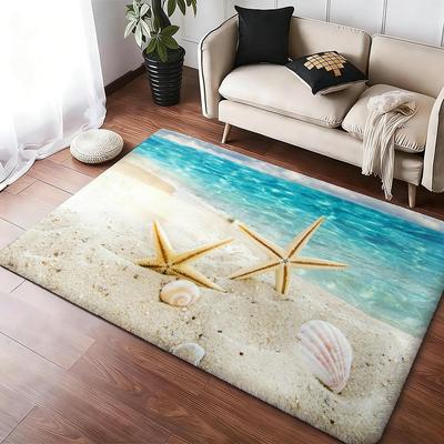 Starfish Shell Beach Sand Floor Mat Cozy Flannel Soft Thick Non-Slip Mat For Living Room Bedroom Kitchen Decor Rugs