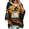 Women's Fashion 3/4 Sleeve Halloween Print Hoodie Pullover Top