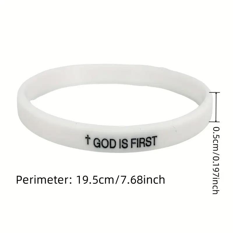 Mens Black White Silicone Bracelets GOD IS FIRST IM SECOND Cross Symbol Durable Minimalist Spiritual Wristbands For Men Gift