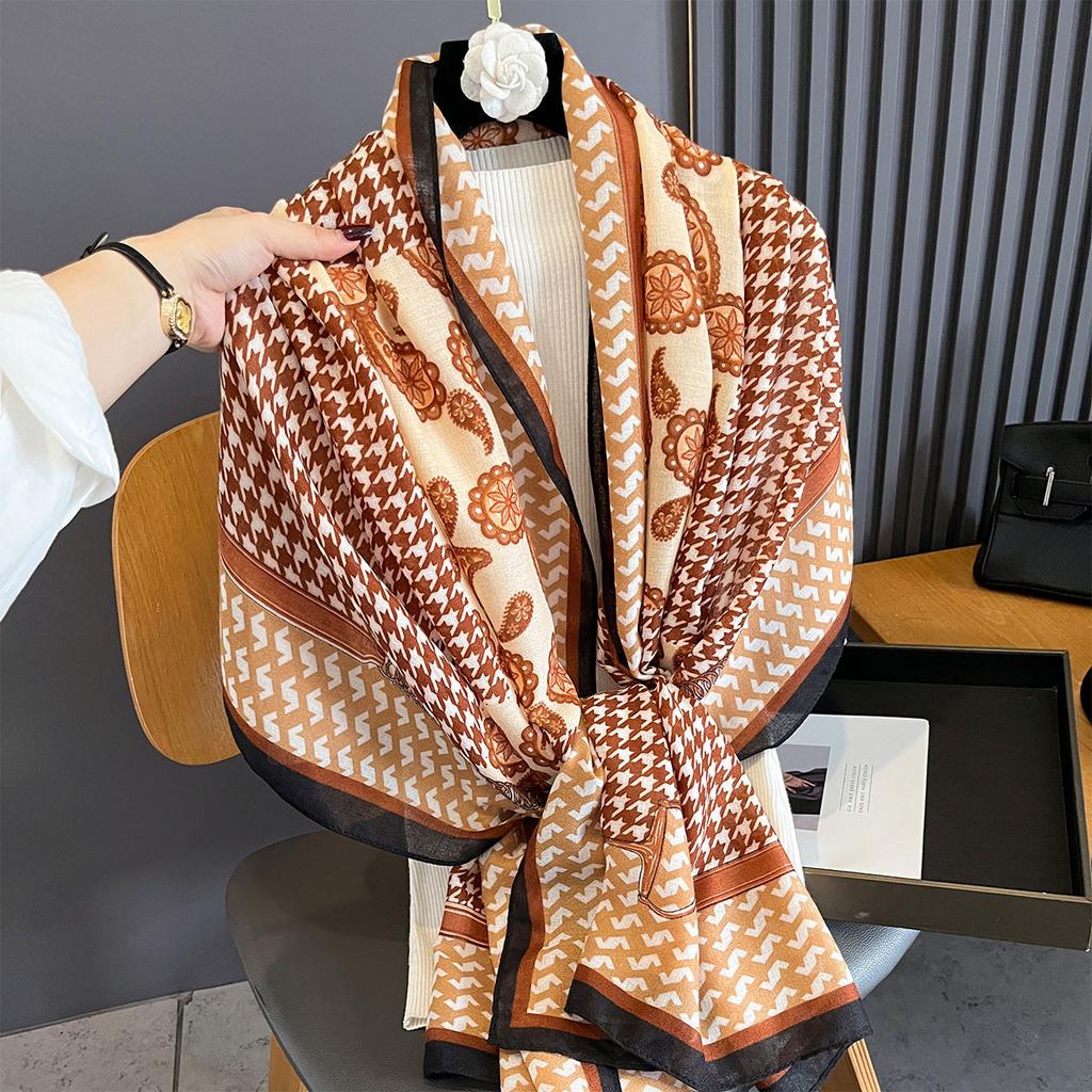 New Luxury Women Scarf Houndstooth Paisley Sun Protection Beach Towel Multi-functional Cotton Linen Long Towel Shawl Warp Hijab