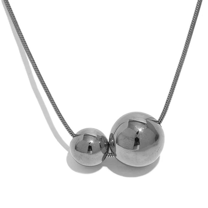 Stainless Steel Round Ball Beads Pendant Necklace Fashion Waterproof Metal Daily Gold Color Trendy Jewelry for Women Gift