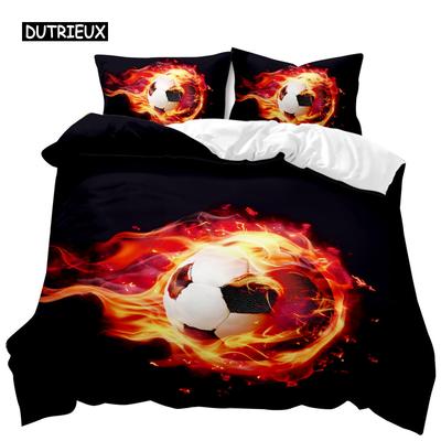Juego de Funda Nórdica de Fútbol Fútbol con Fuego Diseño de Arte Conceptual Abstracto Juego de Ropa de Cama con Balón Doble Queen King Poliéster Funda de Edredón