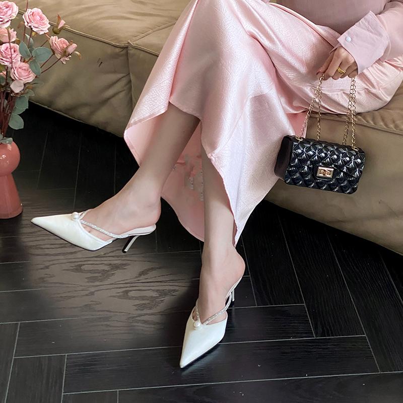 Ciabatte Mules Estive da Donna a Punta Moda Cristallo Slip On Sandali da Sera per Feste Tacco Alto Slingback