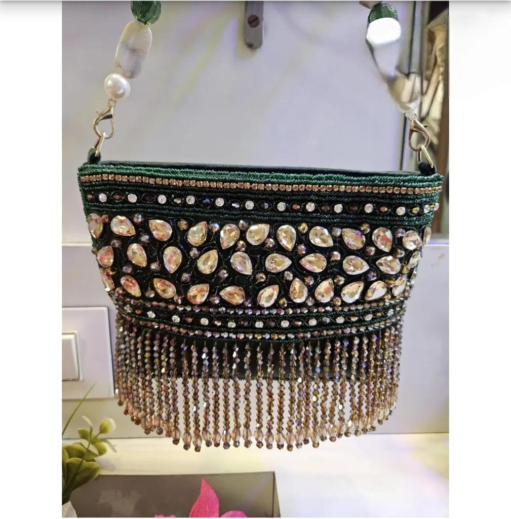 Ladies Embroidered Purse & Green Handbag Designer Partywear Wedding Gift Clutch Luxury Bride Evening Bag Bridesmaid Gift for Her Friend Mom