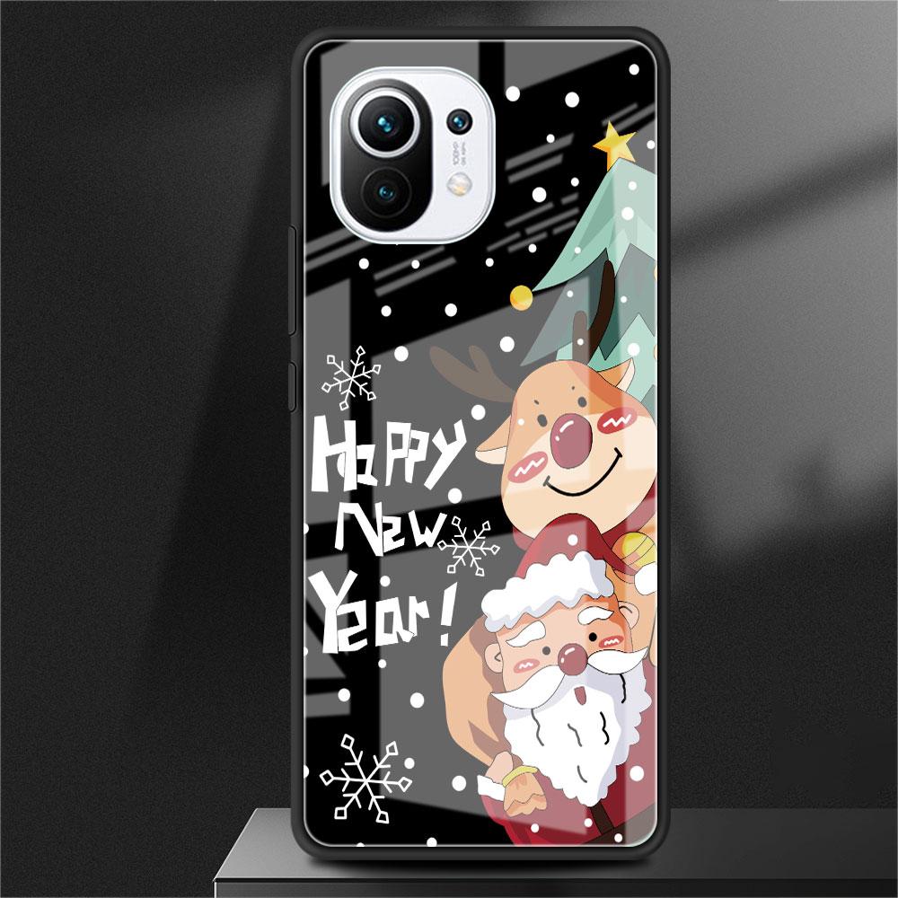 Glass Case For Xiaomi Poco X3 NFC 11 Lite 11T F3 M3 For Redmi Note 11 10 9 8 Pro 10S 9S 9A 9C Phone Cover  Snow Merry Christmas