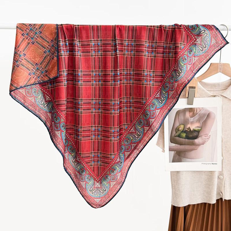 91 Retro Double-sided Velvet Large Square Scarf Women's New Spring and Autumn Foreign Style Fashion Cashew Flower Silk Scarf Neck Scarf Shawl
