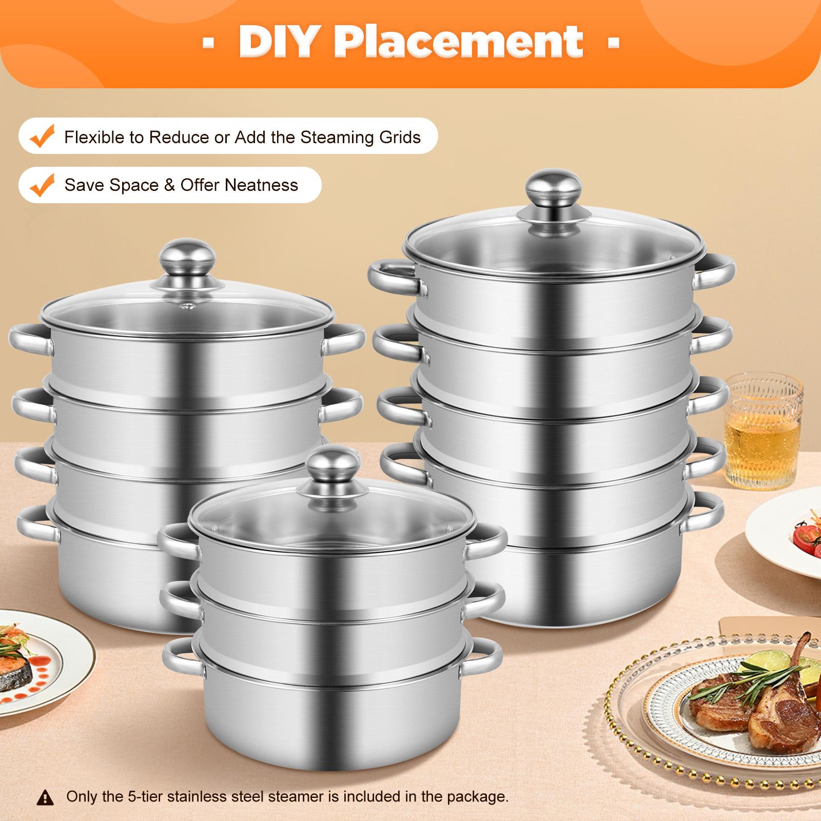 

5-Tier Stainless Steel Food Steamer 26cm Meat Vegetable Steamer Pot Kitchen Cookware Stock Pot Rice Cooking Steamed Dish UNITED KINGDOM