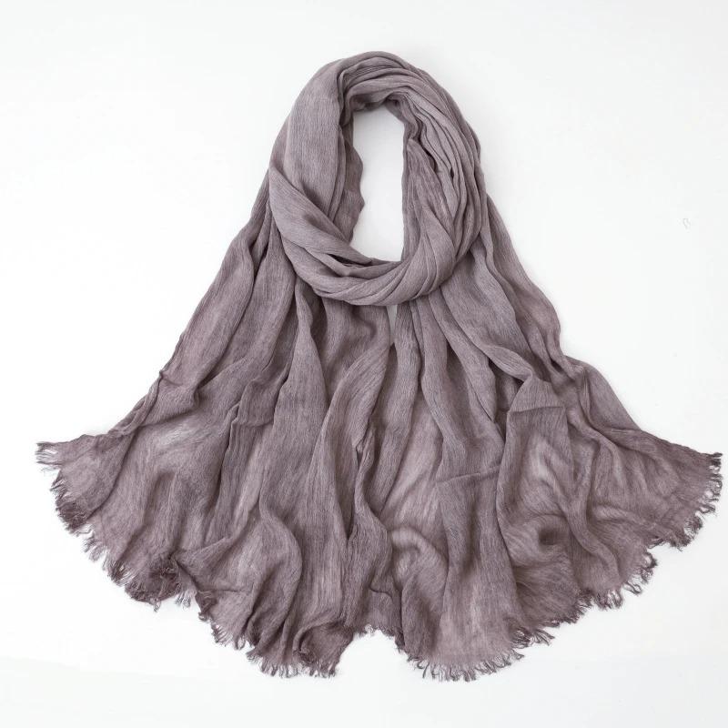 Fashion Cotton Linen Scarf Crinkle Design Hijab Middle Eastern Scarf Wrap Popular Solid Dubai Headwrap