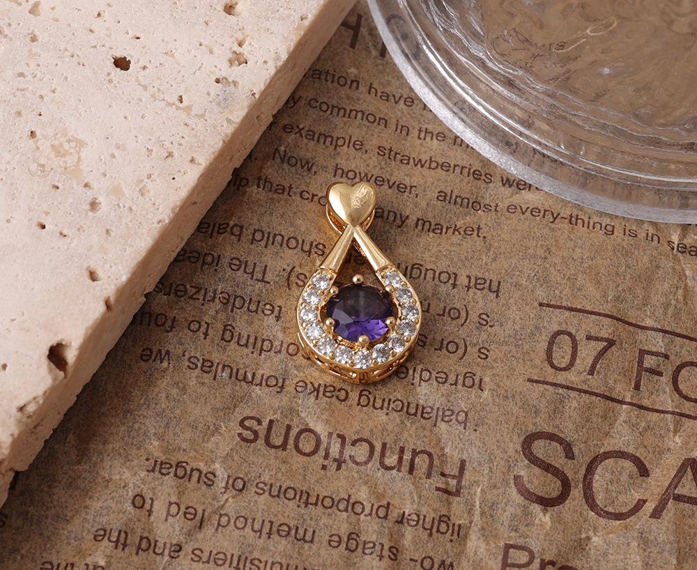 2025 Элегантное золотое ожерелье-подвеска в форме слезы с аметистом и бриллиантами