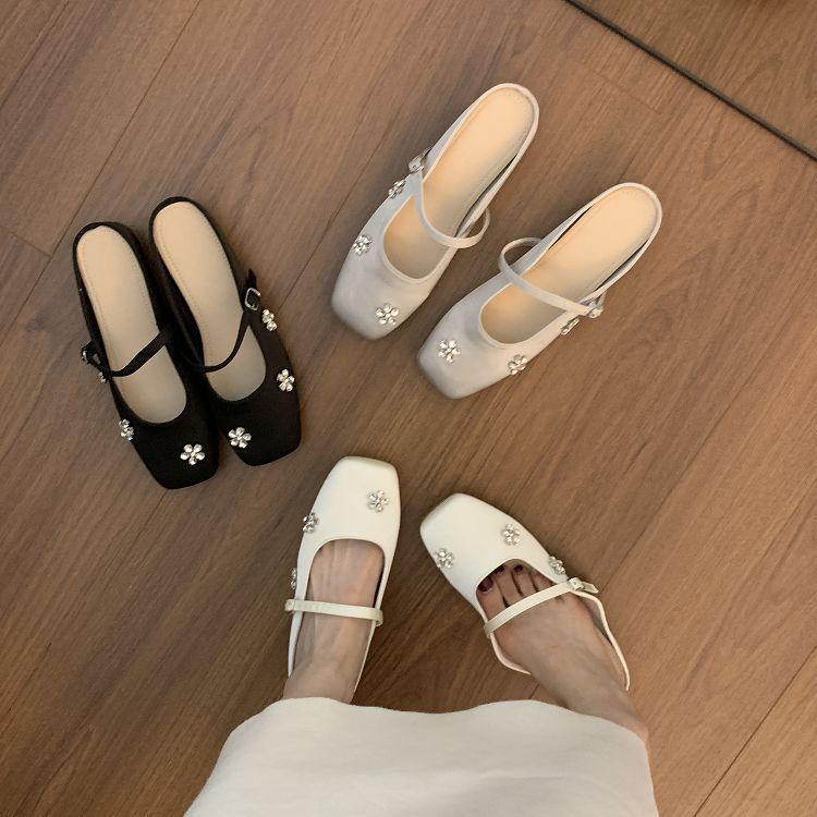 2025 Summer New French Niche Bag Head Low Heel Half Slippers Women's Outer Wear with Skirt Gentle Single Shoes Mary Jane