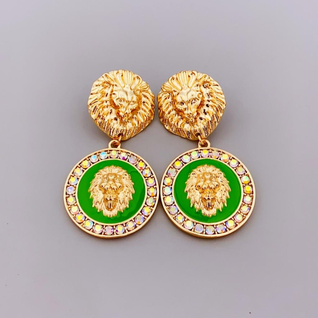 Einzigartige Design-Löwenkopf-Ohrringe, glitzernde Strass-Ohrringe, kreisförmige Ohrringe im Retro-Stil für Frauen