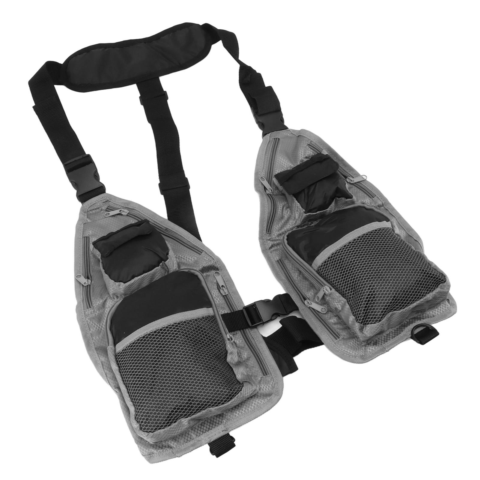 

Fly Fishing Vest Breathable Lightweight Black Grey Oxford Cloth Multi Pocket Waistcoat for Camping