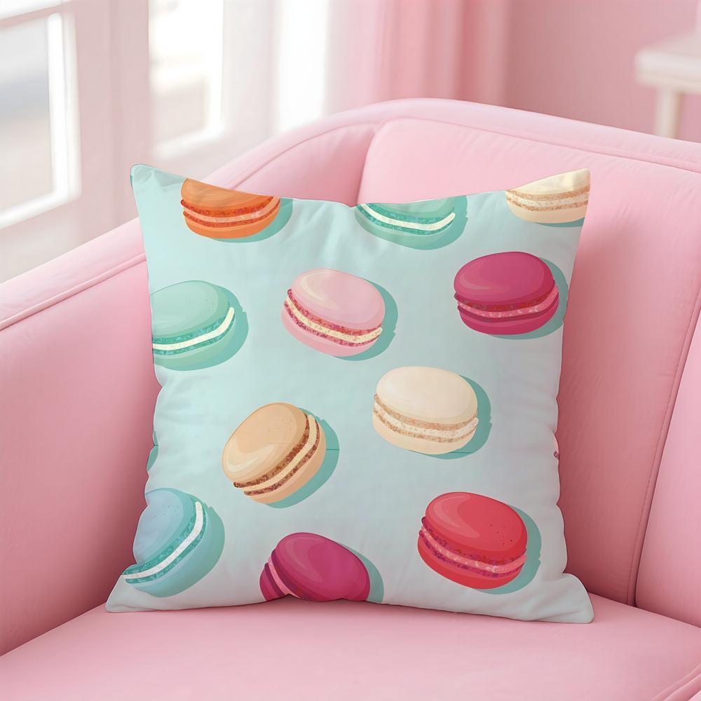 Sweet Macaron Girly Food Cushion Cover Pillowcase Short Plush Invisible Zipper Room Sofa Cushion Cover