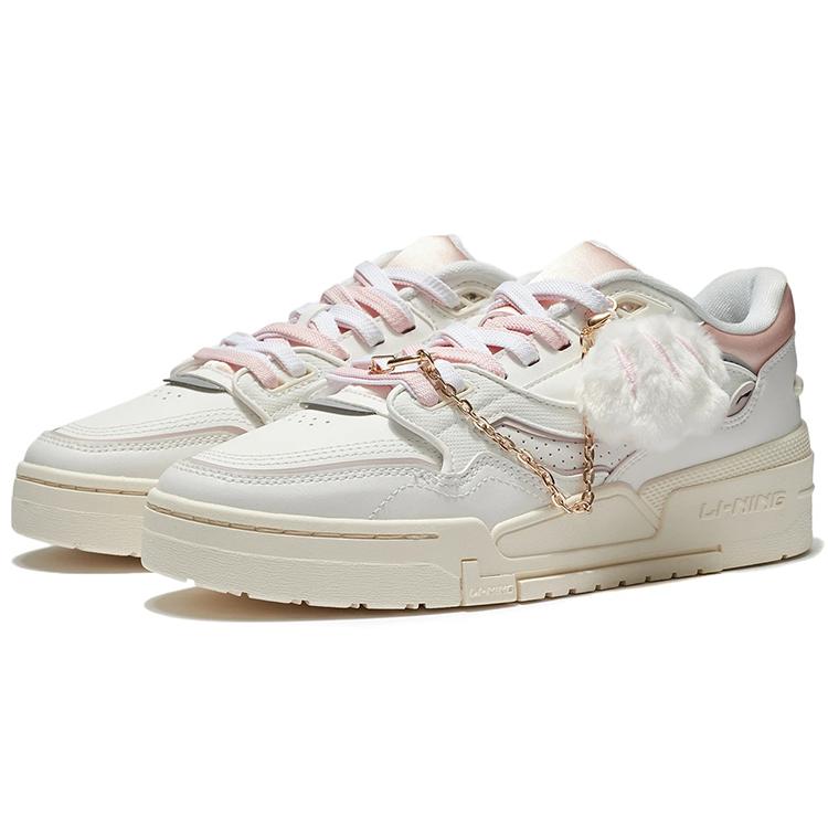 New LiNing 001 BTC Anti Slip And Wear Resistant Lightweight Low Top Skateboard Shoes Women's White Pink AGCS024-5