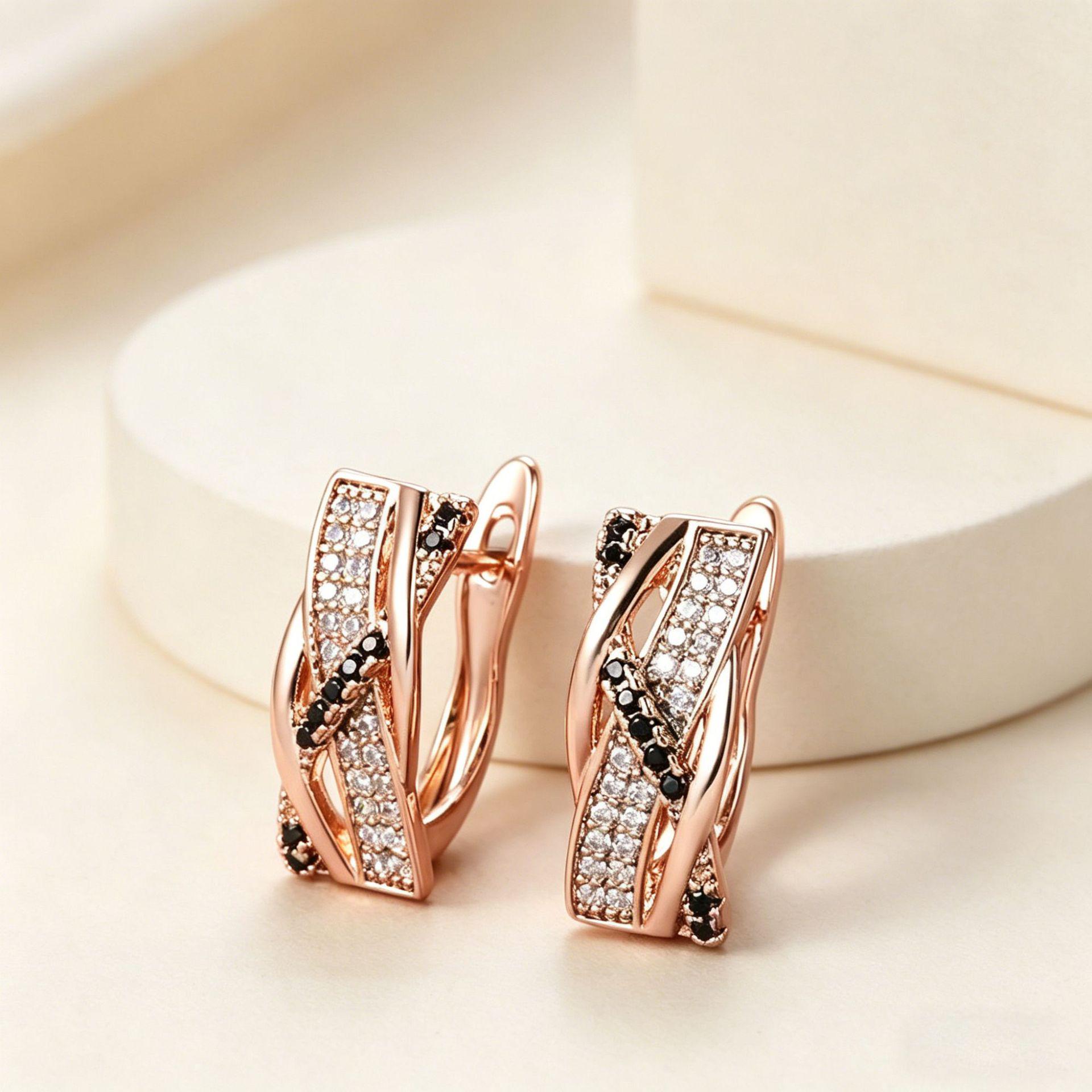 Yanbai Elegant Gold Stud Earrings with Delicate Lines for Women