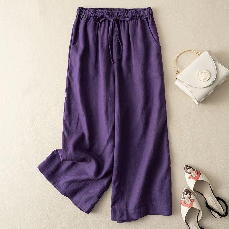 

Women s Retro High-Waist Wide-Leg Linen-Cotton Pants—Casual, Versatile Summer Trousers in Artistic Nine-Point Style. M (80-105 kg)