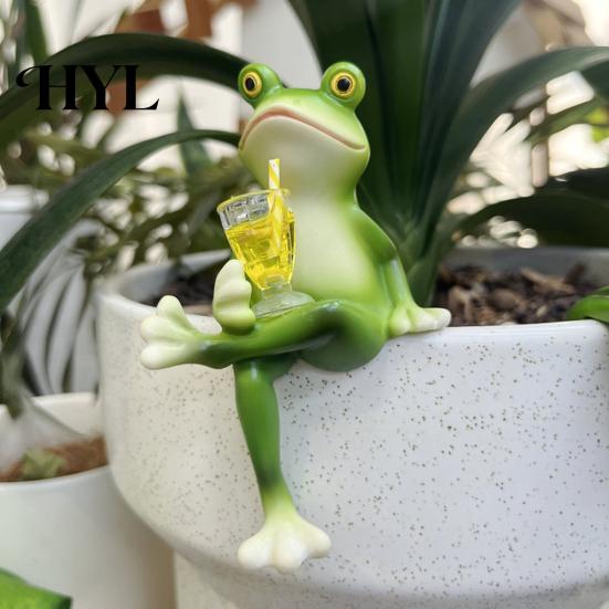 Charming Frog Yard Decor Miniature Figurine Planter Decoration Resin Flower Pot Hugger Plant Garden Statue for Edge Fairy Ornament