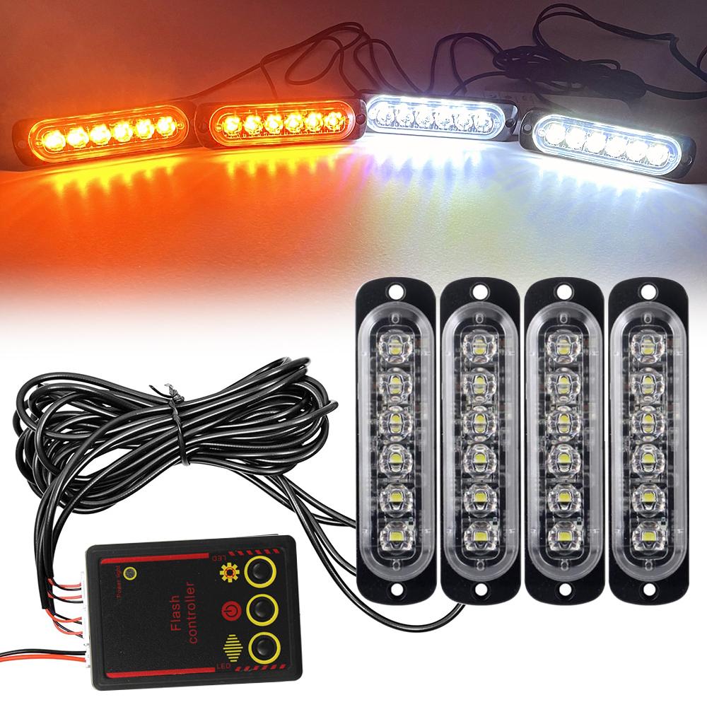 Car Front Grille Lighting 12V 24V Amber LED Emergency Strobe Warning Lights Car Flash Beacon Yellow White Signal Lamp