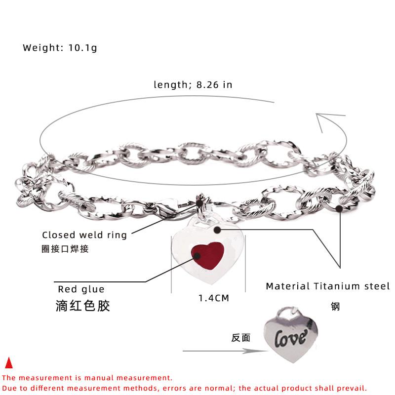 Evropský a americký náramek z titanové oceli ve tvaru srdce ženské kapky červený olej broskev srdce kvalitní twist chain