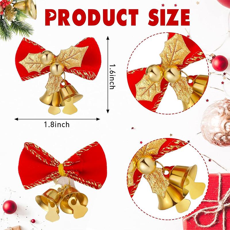 2Pcs Mini Christmas Bow With Bell Hanging Ornament for Xmas Tree Wreath Accessories Home Party New Year Gift 2025 Navidad