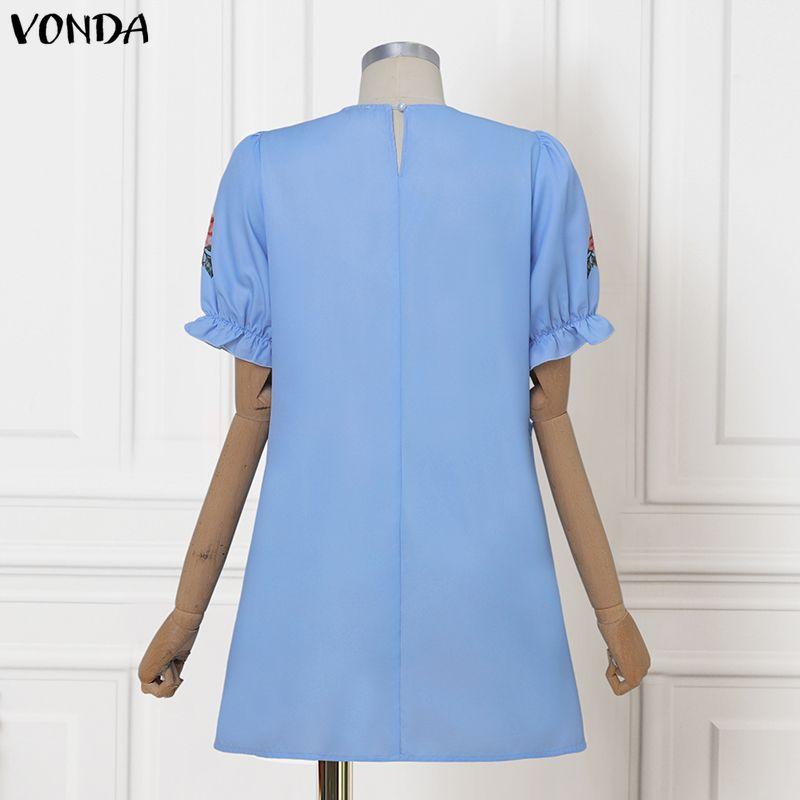 VONDA Women Short Sleeve Ruffle Floral Print Casual A-Line Mini Dress