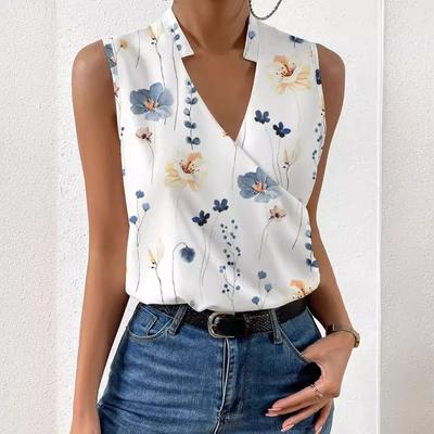 Summer Women's Chiffon Shirt Pullover V-neck Sleeveless Women's Top, Versatile Business Women's Shirt for Commuting