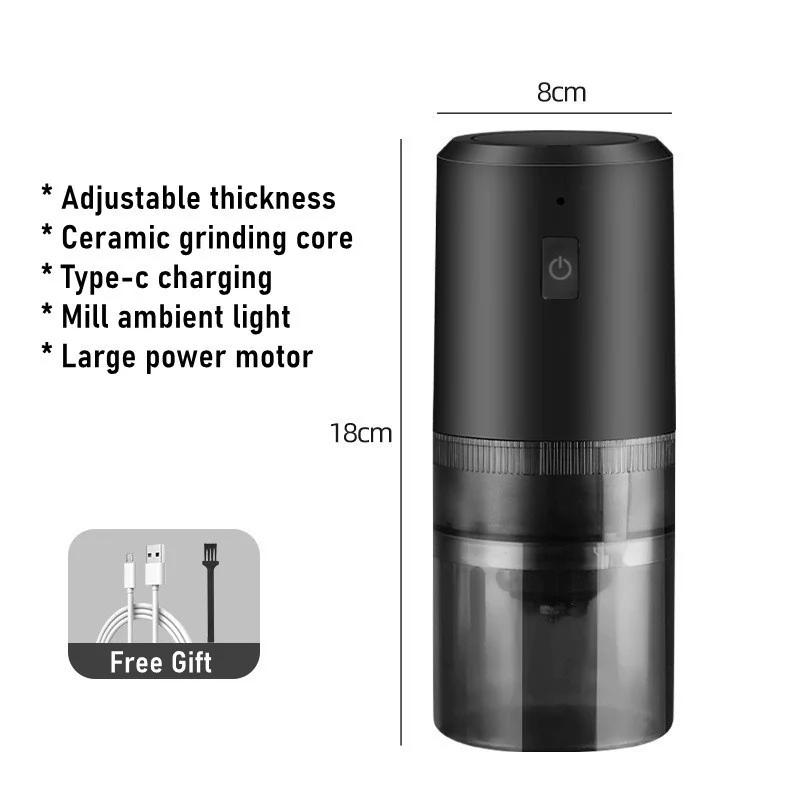 

Электрическая кофемолка с USB-подзарядкой, кофемолка с жерновами с регулируемыми настройками, машина для помола зерен, кофемолка для кофейных зерен 18cmx8cm чёрный