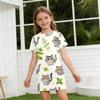 Girls Loose Fit Short Sleeve Dress Lightweight Round Neck Casual Dress with Animal Print Pattern for Kids Summer Wear
