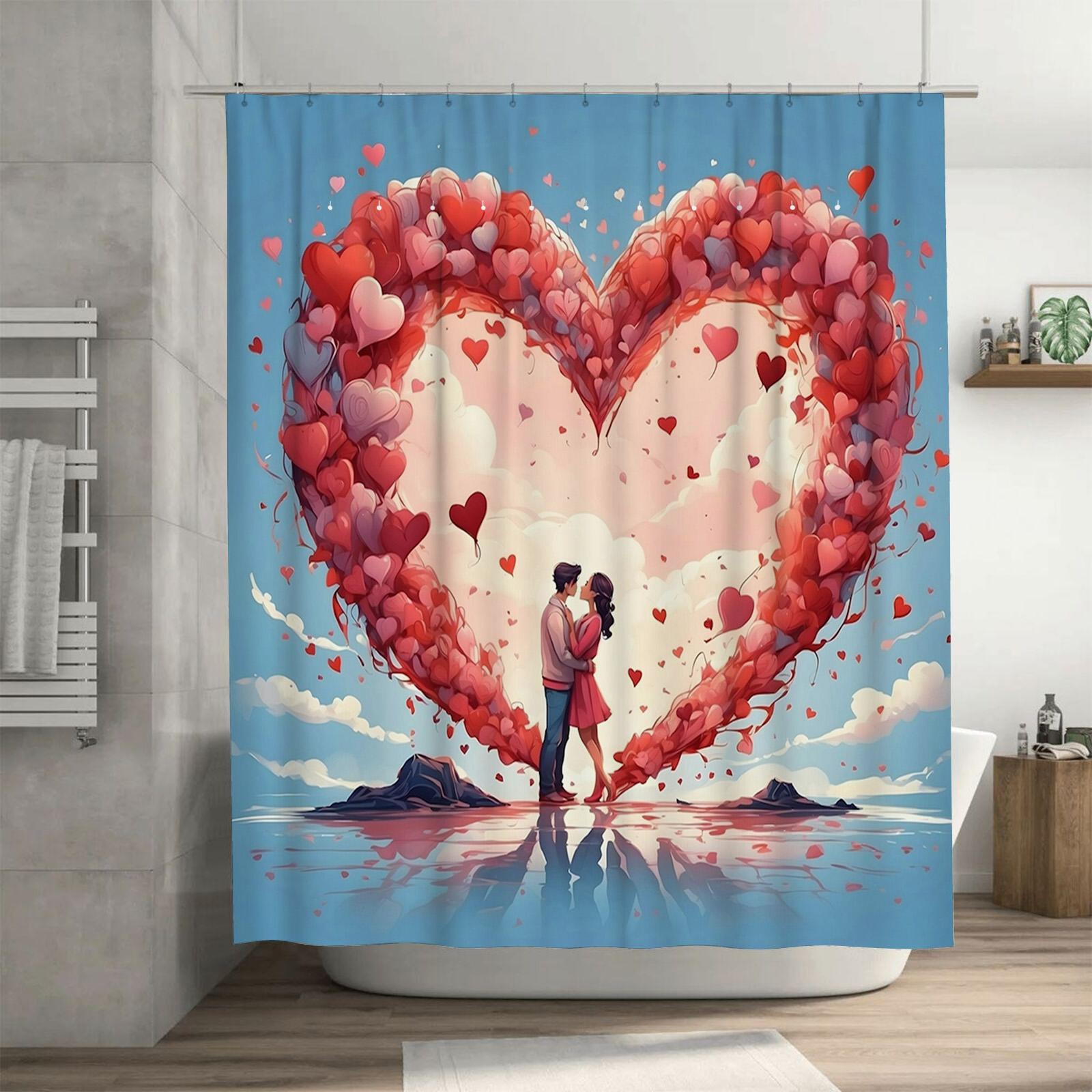 Romantic Heart Shower Curtain | Love-Themed Bathroom Decor 90X180cm