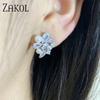 ZAKOL Korean Flower Shape Imitation Pearl Stud Earrings for Women Fashion Geometry White Zircon Earring Wedding Jewelry
