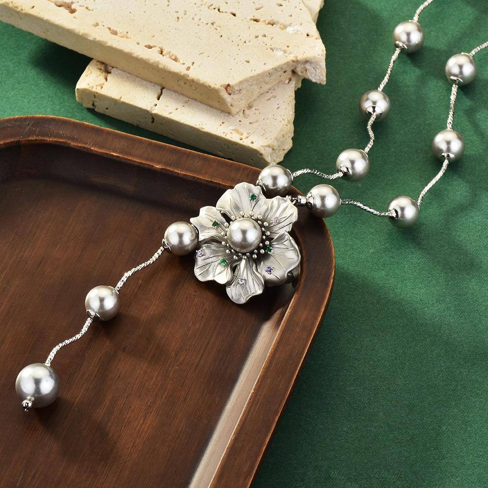 Factory Simple And Atmospheric Long Necklace With Jewelry Women S Sweater Chain Versatile Autumn And Winter Rose Pearl Necklace