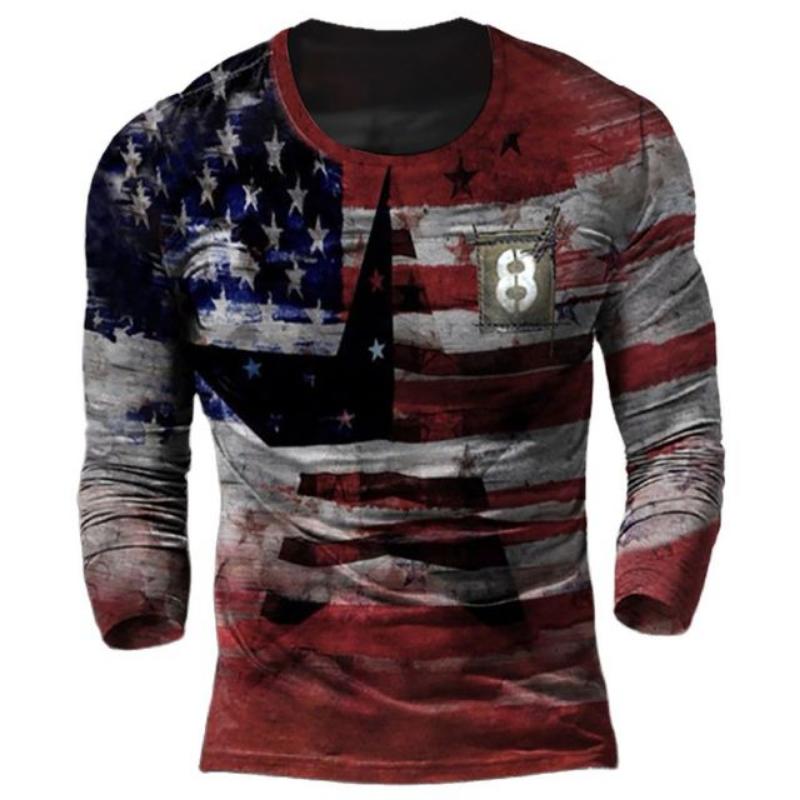 Retro 3D Digital Langarm T-Shirt für Herren, bedrucktes Hemd, amerikanisches Feeling, lässiges Oberteil, Europa und Amerika, 5XL, 2022