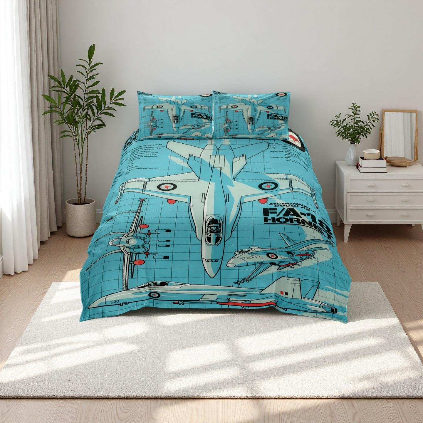 Blueprint Hornet Jet de Combat Art Ensemble de Housse de Couette Cadeau pour Enfants, Simple Double Plein Queen King Housse de Couette 140x210cm